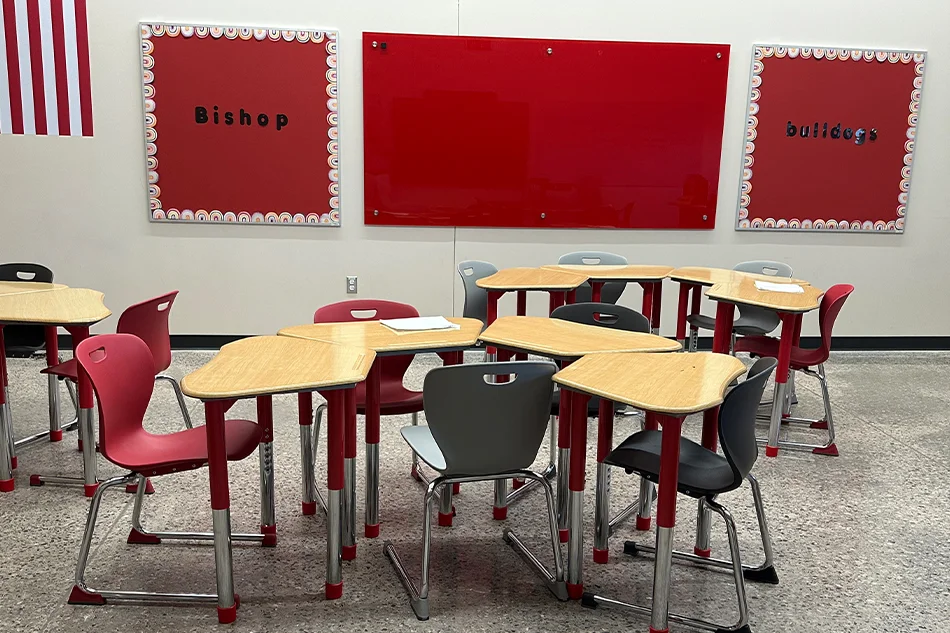 A cluster of student desks