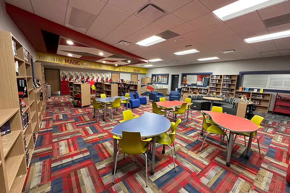 A library with tables