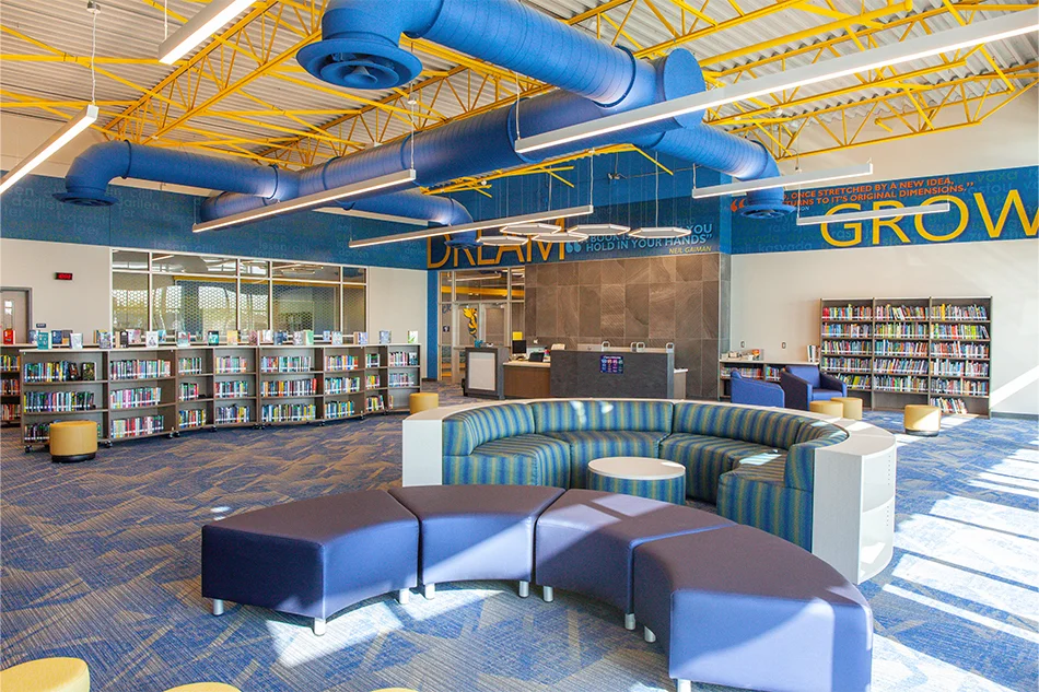 Two round couches in a school library