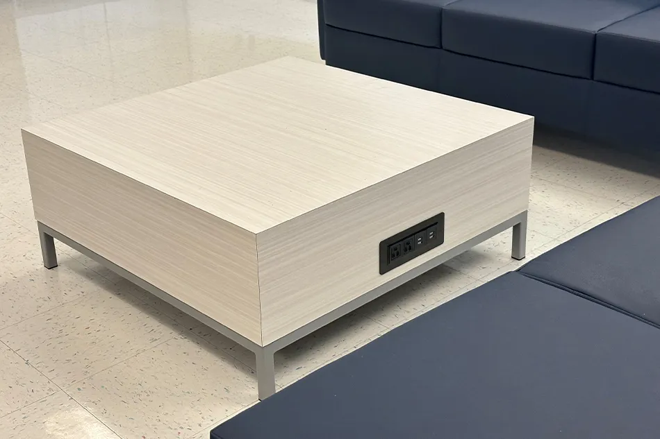 Outdoor red student tables