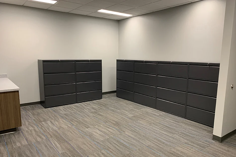 Student desks in a classroom