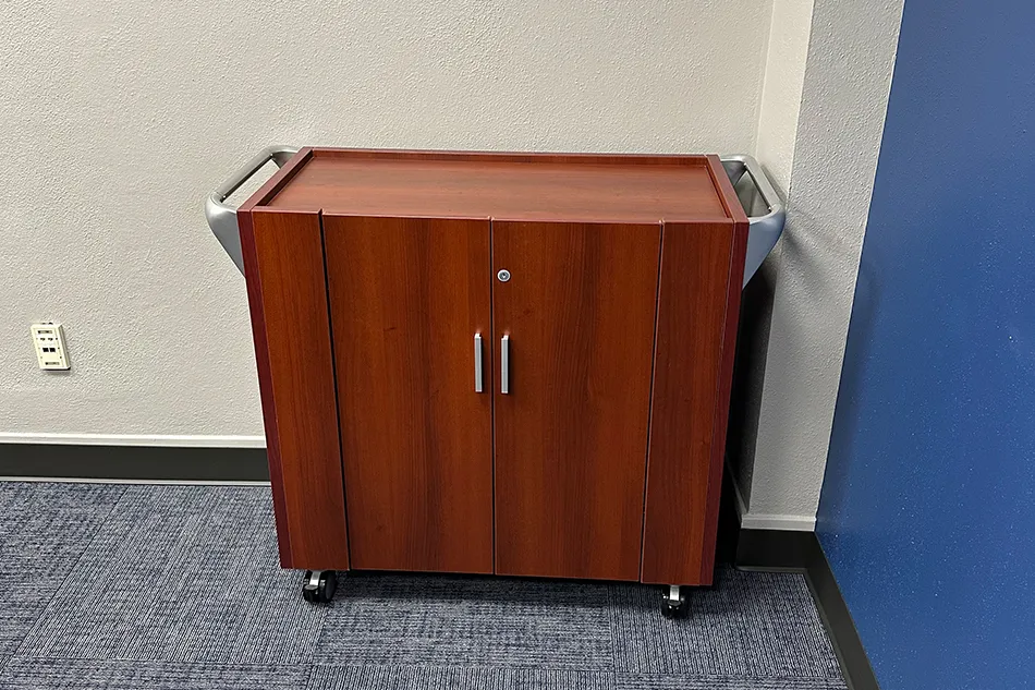 Student desks in a classroom