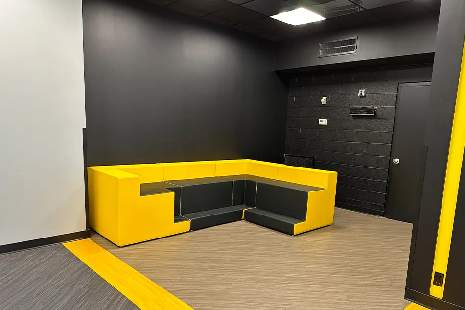 Student desks in a classroom