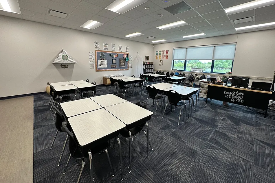 A cluster of student desks